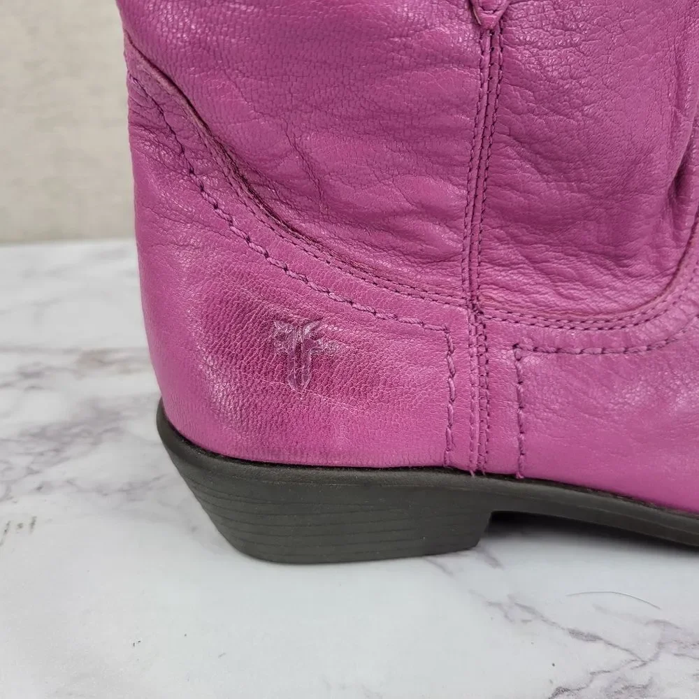 Frye Carson Shortie Youth 2 Purple Eggplant Leather Cowboy Cowgirl Boots
